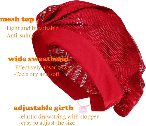 Vista 2 de Paquete de 6 gorras de chef ajustables de malla para cocinar, servicio de alimentos, redes para el cabello, red de cocina, gorro reutilizable