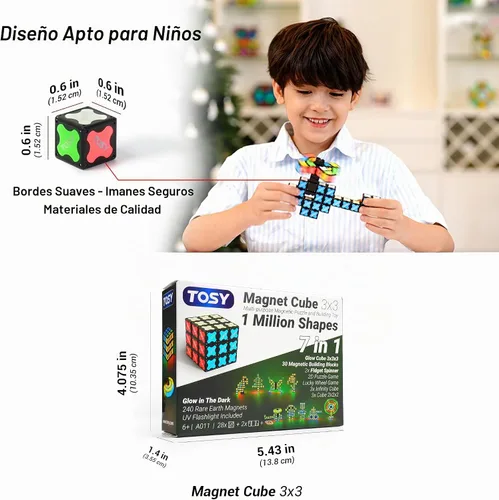 Vista 9 de TOSY - Cubo magnético de 3 x 3 – 240 imanes, 30 bloques, juguete 7 en 1: juego de rompecabezas, bloques de construcción creativos, spinner Cubo 3x3x3