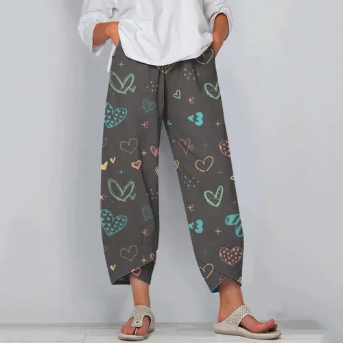 Vista 2 de Women's Valentine's Day Elements Loose Casual Comfortable Wide Leg Pants