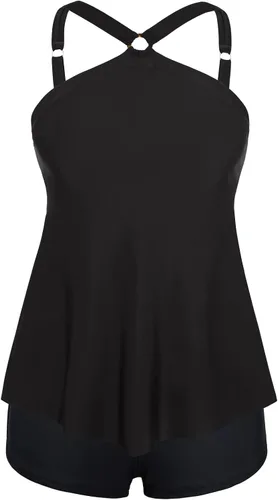 Vista 6 de Septangle Traje de baño tankini de dos piezas con cuello alto y control de abdomen para mujer