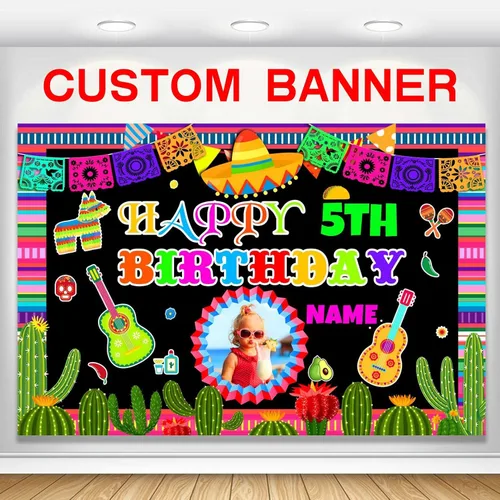 Vista 19 de Decoración personalizada para fiesta mexicana, carnaval, fiesta de feliz cumpleaños, suministros personalizados, fiesta mexicana, carnaval, Estilo-P