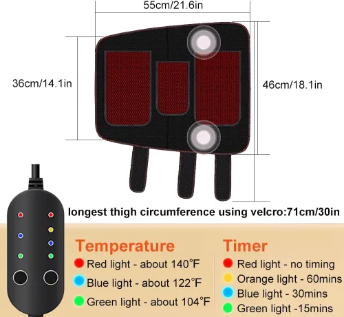 Vista 5 de Calentador de piernas calentado, almohadilla térmica eléctrica para terapia de muslos, rodillas y pantorrillas, calentador de pantorrillas para una
