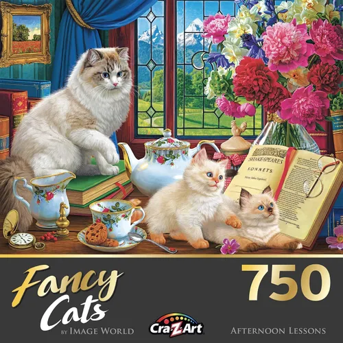 Vista 3 de RoseArt - Fancy Cats - Lecciones de la tarde - Rompecabezas de 750 piezas para adultos