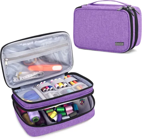 Vista 8 de Luxja Organizador de accesorios de costura, organizador de suministros de costura de doble capa para agujas, tijeras, cinta métrica, hilo y otras