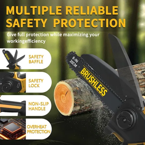 Vista 8 de Mini Motosierra Compatible con Batería Dewalt 20V MAX, Motosierras de Poda Inalámbricas de 8 Pulgadas y 6 Pulgadas, Motosierra de Cadena Mini