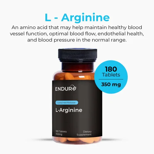 Vista 2 de Endurance Products ENDUR - L-Arginina - 350 mg - Flujo sanguíneo y apoyo de la función cardíaca - Alta potencia - Apoya la producción de óxido
