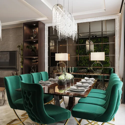 Vista 7 de Ottomanson Royal - Juego de 2 sillas de comedor tapizadas de microfibra copetuda, montadas, patas de metal dorado, marco de madera de haya
