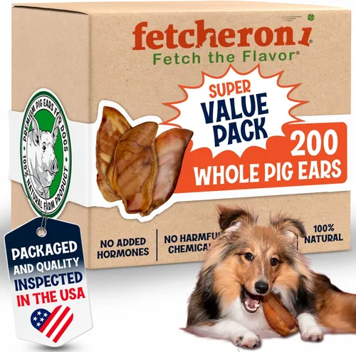 Vista 8 de FETCHERONI Orejas de cerdo enteras para masticables para perros, golosinas duraderas para perros, L, 30 unidades Larga duración, un ingrediente