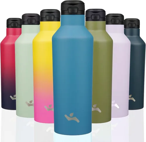Vista 25 de Konokyo - Botella de agua aislada con popote, 25 onzas, doble pared de acero inoxidable al vacío con 2 tapas, cielo