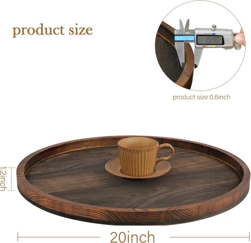 Vista 2 de Gurfuy Bandeja de madera rústica de 20 pulgadas para servir – Bandeja redonda extragrande para mesa de café decorativa de granja de gran