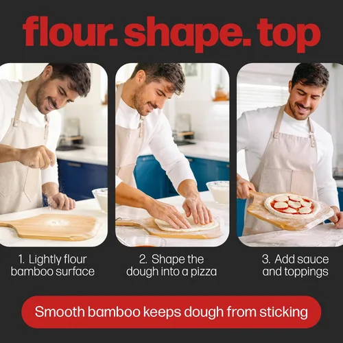Vista 3 de Hans Grill - Pala de madera de bambú para pizza, paleta de 12 pulgadas para horno