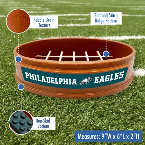 Vista 3 de NFL Super-Bowl Philadelphia Eagles - Cuenco de alimentación lenta para perros y gatos. Diseño de fútbol para una digestión saludable. Antideslizante