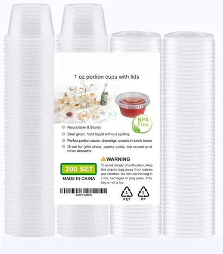 Vista 7 de Recipientes de plástico pequeños de polipropileno transparente de 200-1 oz tazas con tapas