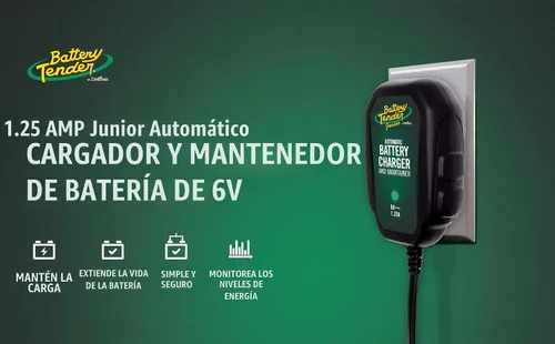 Vista 4 de Battery Tender Junior 6V, Cargador y Mantenedor de Batería de 1.25 AMP: Cargador Automático Completo de Batería Automotriz de 6V para Coches