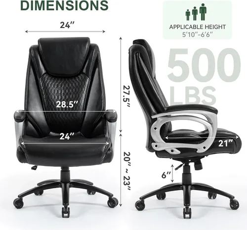 Vista 2 de Vogue Furniture Direct Silla de Oficina Grande y Alta 500 libras, Silla de Escritorio de Cuero PU de Respaldo Alto para Trabajo Pesado, Silla