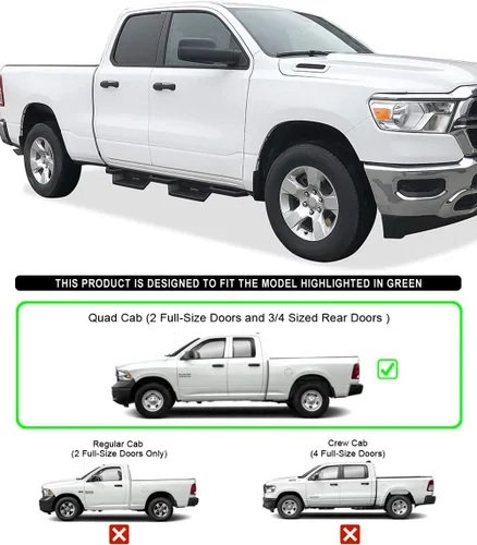 Vista 2 de Estribos Aps iBoard para Dodge RAM Extended de doble cabina, con 2 puertas angostas, Aluminio negro