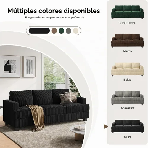 Vista 9 de COPIAE - Sofá con asiento profundo de 89 pulgadas, sofá de pana de 3 plazas Negro