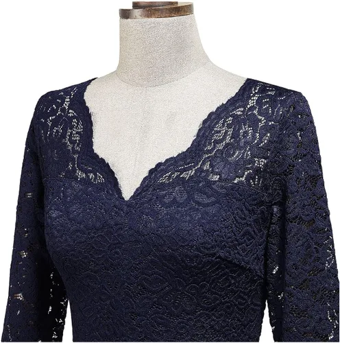 Vista 5 de MISSMAY Vestido de fiesta de dama de honor formal con encaje en V vintage para mujer