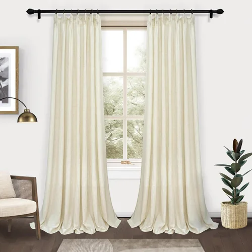 Vista 10 de DriftAway Cortinas plisadas de lino semitransparentes con textura de casa de campo sólidas y rústicas modernas para sala de estar y dormitorio, 2