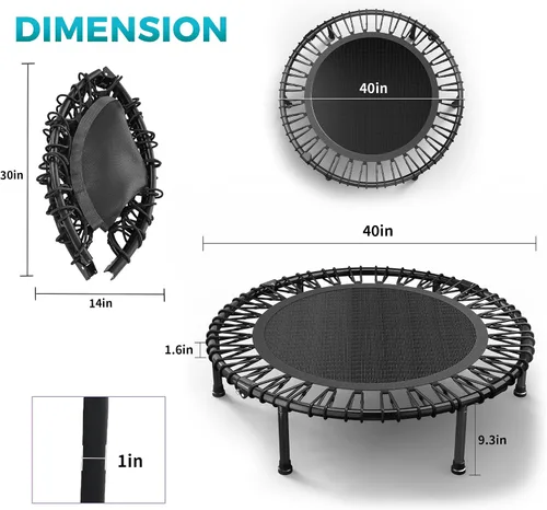 Vista 9 de Trampolín de rebote de 40 pulgadas/48 pulgadas para adultos con cuerdas elásticas, rebote de ejercicio para adultos para entrenamiento en interiores