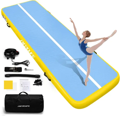 Vista 10 de Esterilla inflable de gimnasia de aire, pista de caída de 6.6/10/13/16/20 pies, esterilla de caída de aire con bomba de aire para diversión