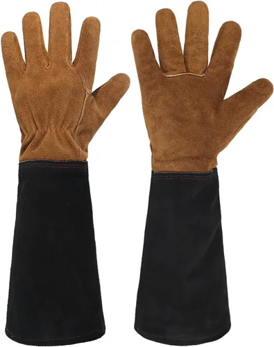 Vista 20 de HANDLANDY Guantes de poda largos para hombres y mujeres, de piel de cerdo, guantes de jardinería de rosas, guantes transpirables y duraderos