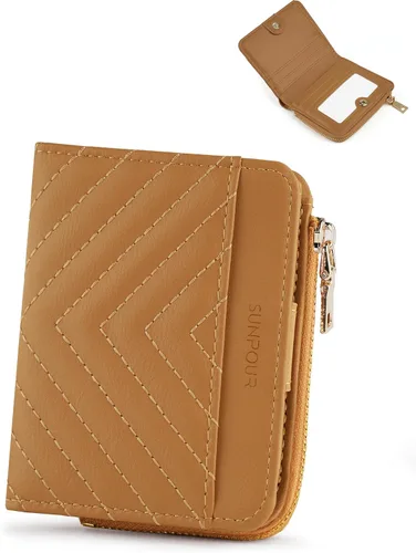 Vista 16 de Billeteras pequeñas y plegables para mujer, mini-cartera RFID para mujer, tarjetero delgado con bolsillo con cremallera para monedas y 2 ventanas