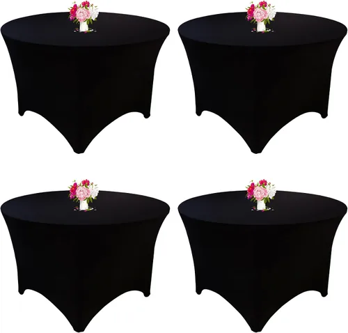 Vista 15 de Paquete de 8 Manteles Redondos de Spandex Beige de 5 Pies 60" Cubierta de Mesa Elástica Redonda Mantel de Mesa Redondo Lavable Resistente a Arrugas
