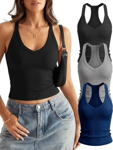 Vista 18 de Camiseta sin mangas para mujer RibKnit Racerback Cami Slim Fit Elástica