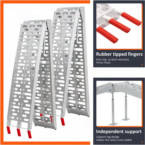 Vista 5 de Rampas de aluminio de 7.5 pies, rampas plegables de carga arqueada de 1500 libras con patas, rampas mejoradas para cuatrimotos, motocicletas, motos