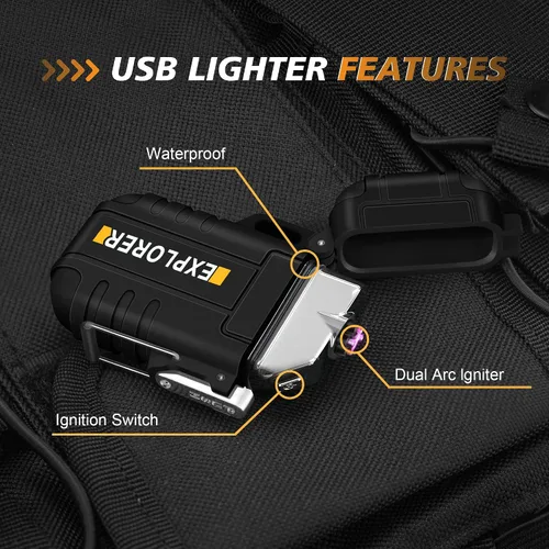 Vista 4 de Lafagiet Encendedor de arco impermeable, encendedor de arco de plasma doble para exteriores, recargable por USB, sin llama, para campamento