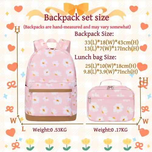 Vista 9 de 3 piezas de mochila con estampado de margaritas para niños, mochila de escuela primaria, mochila para estudiantes de primaria, mochila para Negro