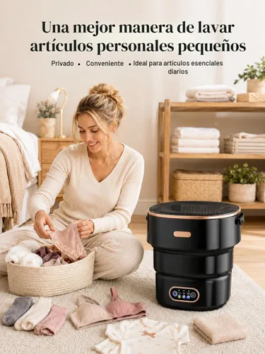 Vista 8 de Lavadora portátil plegable de 16 litros para ropa interior, calcetines, ropa de bebé, pequeñas cargas, lavadora compacta para apartamentos Negro