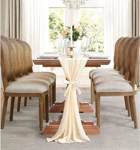 Vista 7 de WARM HOME DESIGNS Camino de mesa beige de 35 x 156 pulgadas para decoración de mesa de boda. Camino de mesa de gasa premium para decoración rústica