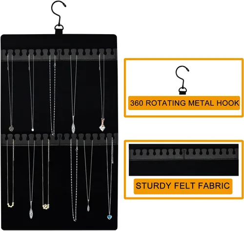 Vista 4 de Organizador de aretes colgantes, organizador de collares, organizador de joyas colgante de doble cara, soporte para aretes de pared, almacenamiento