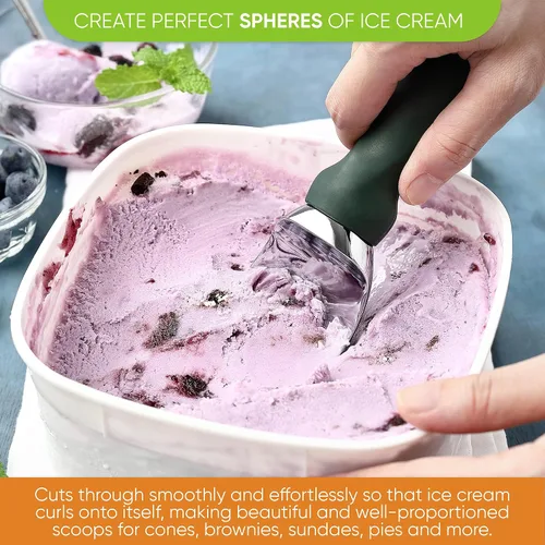 Vista 4 de Spring Chef - Cuchara profesional para helado con mango suave - Cuchara de helado resistente para masa de galletas, yogur congelado, gelato, Verde