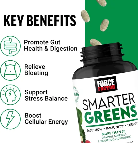 Vista 2 de Force Factor Suplemento Smarter Greens para apoyar la salud intestinal