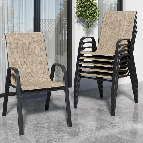 Vista 12 de Sillas de patio, sillas de comedor apilables para todo tipo de clima, tela de textileno y marco de metal, juego de sillas para exteriores para patio