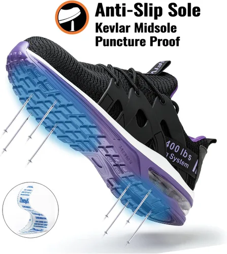 Vista 4 de Ifivky Zapatos de punta de acero para mujer, ligeros, transpirables, zapatos de trabajo cómodos, a prueba de pinchazos, antideslizantes, zapatos