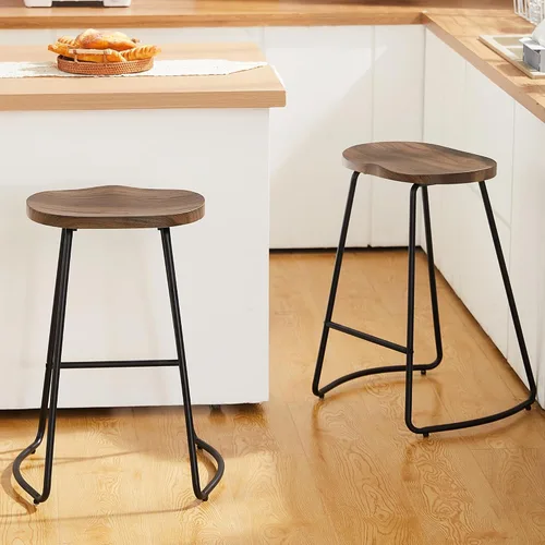 Vista 10 de HeuGah Juego de 2 taburetes de bar, taburetes de bar de 26" de altura de mostrador con pata de metal, taburetes de bar rústicos sin respaldo