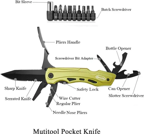 Vista 2 de RoverTac Cuchillo multiuso 15 en 1 – Regalos para hombres, papá, esposo – Cuchillo plegable con destornilladores, alicates, sierra – Equipo