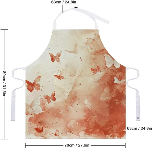 Vista 2 de MUSM Apron for Adults - 27.6 X 31.5 Inch, Heavy-Duty Polyester Aprons with Two Large Pockets, Waterproof Light Red And Beige Kitchen Apron for