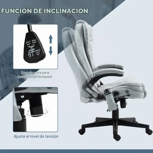 Vista 6 de Vinsetto Silla de oficina de masaje vibratorio de 6 puntos con calor gris claro