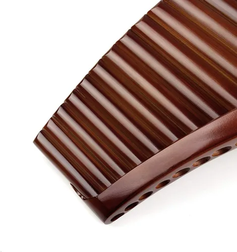 Vista 5 de Flauta de sartén de bambú natural con llave E, instrumento musical tradicional chino, tubos marrones, fáciles de aprender con caja negra