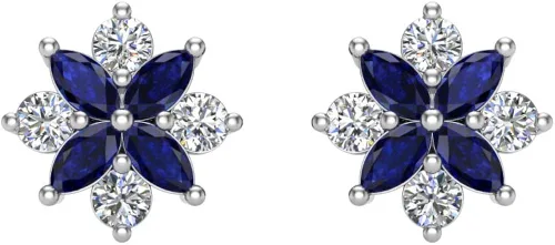 Vista 3 de Aretes de diamante marquesa y corte redondo oro blanco de 14 quilates 0,90 cttw