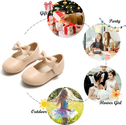 Vista 4 de Felix & Flora Zapatos de vestir para niñas pequeñas - Zapatos planos Mary Jane para niñas de flores, zapatos de ballet para fiestas y bodas
