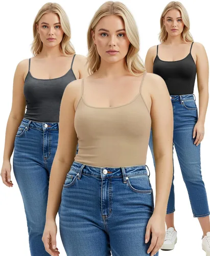 Vista 375 de Emmalise Camisola larga casual básica para mujer, con tirantes ajustables, top en capas