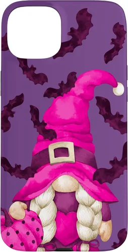 Vista 9 de Halloween Pink Pumpkin and Bat Decor with Cute Witch Gnome Case for iPhone 17