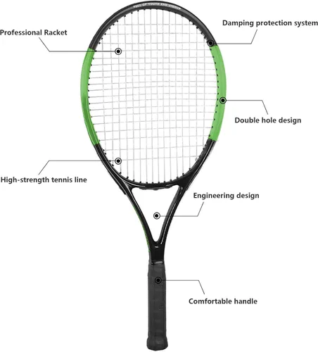 Vista 2 de KEVENZ Raqueta de tenis para adultos, raqueta de tenis de fibra de carbono con bolsa de transporte, peso ligero y resistente a los golpes Negro