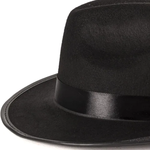 Vista 3 de Funny Party Hats - Sombreros negros de Gangster - Sombreros negros tipo Fedora - Sombreros de disfraz - Accesorios de disfraz